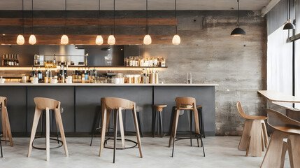 Modern cafe Interior design bar with chair wooden floor - obrazy, fototapety, plakaty