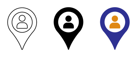 Set of map pointer with user vector icons.  Person location vector illustrations