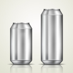 Aluminum can isolated on white background. Realistic metallic can for beer, soda, lemonade, juice, energy drink. Vector template for your design.