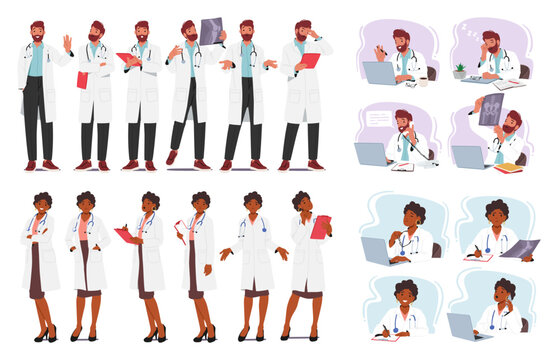 Medical Professionals Male And Female Characters Providing Expert Care, Diagnosis, And Treatment To Patients