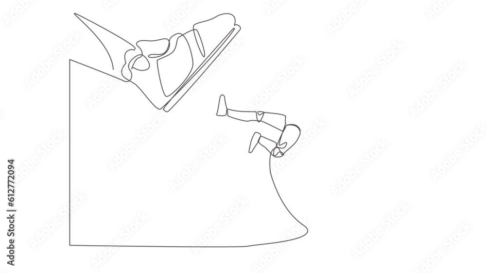 Poster animated self drawing of continuous one line draw robot kick giant foot stomp. robot doing flying ki
