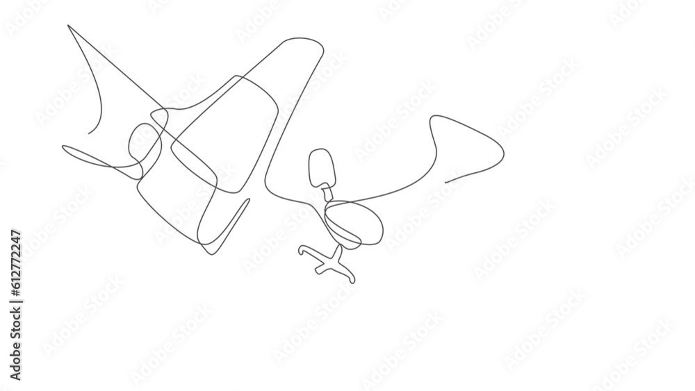 Aufkleber animated self drawing of continuous line draw of robot kicked out by big foot from chair. staff redu