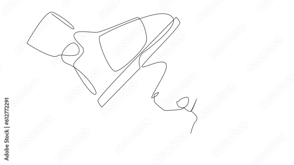 Poster self drawing animation of single line draw robot kneel down under giant feet. concept for authority,