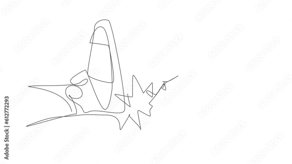 Poster animated self drawing of continuous line draw robot kicked out by big foot. bankruptcy, insolvency. 