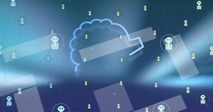 Animation of ai data processing with chatbot icons and network of connections