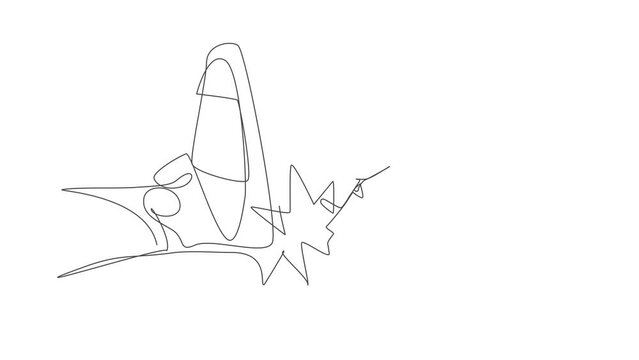Animated self drawing of continuous line draw robot kicked out by big foot. Bankruptcy, insolvency. Robot become unemployed. Modern robotic artificial intelligence. Full length one line animation