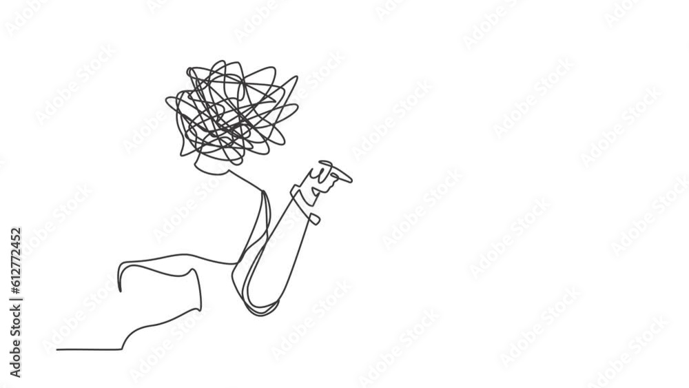 Poster animated self drawing of continuous line draw robot with round scribbles instead of head. robot argu