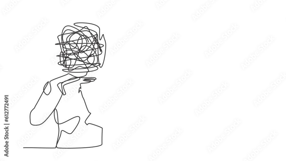 Poster animated self drawing of continuous line draw robot with round scribbles instead of head. stop worki