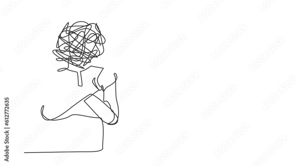 Poster animated self drawing of continuous line draw robot with round scribbles instead of ahead, making x 