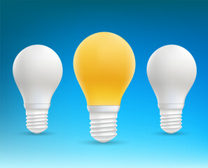 Vector glowing light bulb. Behind is a group of white light bulbs. Stock illustration