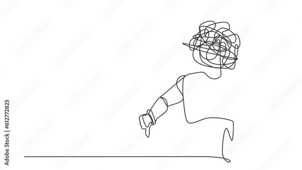 Aufkleber animated self drawing of continuous line draw robot with round scribbles instead of head, showing th