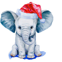 adorable baby elephant with santa cap ai generative