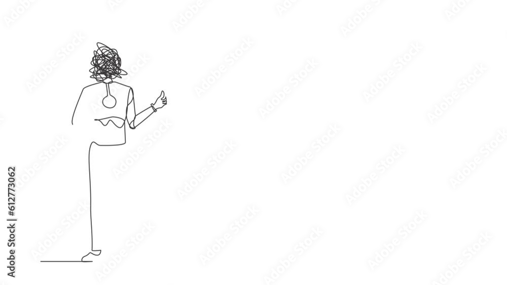 Aufkleber animated self drawing of continuous line draw robot with round scribbles instead of head, showing th