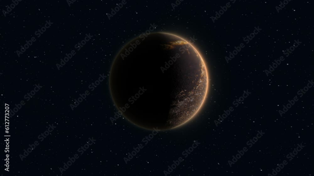 Poster abstract planet red rusty realistic futuristic round sphere against the background of stars in space