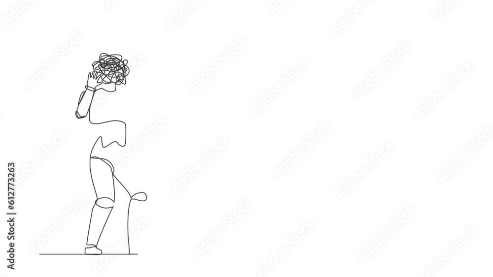Poster animated self drawing of continuous line draw robot with round scribbles instead of head. robot shoc
