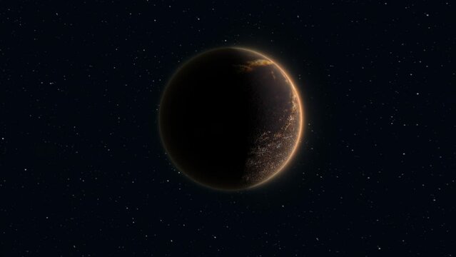 Abstract planet red rusty realistic futuristic round sphere against the background of stars in space, video 4k, 60 fps