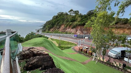 winding road , bridge over the river