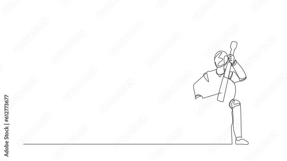 Wall mural Self drawing animation of single line draw robot playing stringed contrabass. Future technology development. Artificial intelligence and machine learning. Continuous line draw. Full length animated - Wall murals