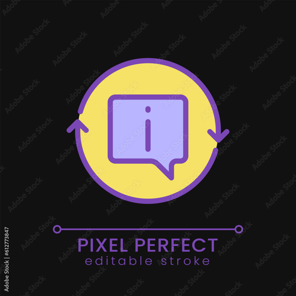 Poster update information pixel perfect rgb color icon for dark theme. actual data on base. current answers