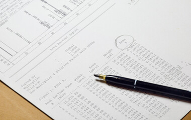 Close-up of Gas Chromatography (GC) data and graph on table. 
