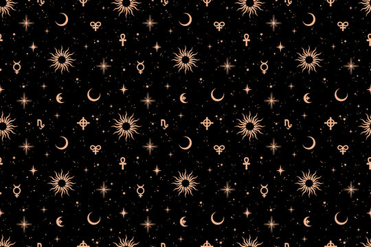 Seamless pattern with different esoteric elements