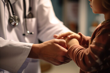Fototapeta premium children doctor holding a child hands generative ai