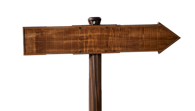 Brown wooden sign for directions, shop sign. Signpost and billboards concept