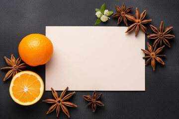 mock-up, blank white sheet, card, anise, oranges, cinnamon, Christmas 