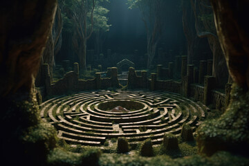 maze in jungle forest generative ai