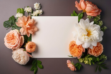 Obraz na płótnie Canvas mock-up, white leaf, postcard, rose, rose petal, flowers