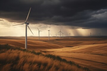 Obraz premium windmills stand in a wheat field