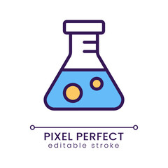 Conical flask pixel perfect RGB color icon. Scientific experiment. Medical test. Laboratory glassware. Isolated vector illustration. Simple filled line drawing. Editable stroke. Poppins font used