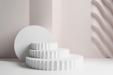 Scene with geometrical forms white round platform minimalism