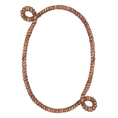 Oval frame made of rope. Vintage cord border. Watercolor illustration. Hand drawn wreath with empty space for text. Isolated on a white background template. Nautical style blank for photos and cards