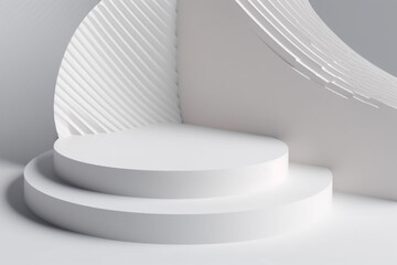 Scene with geometrical forms white round platform minimalism