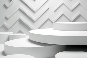 Scene with geometrical forms white round platform minimalism