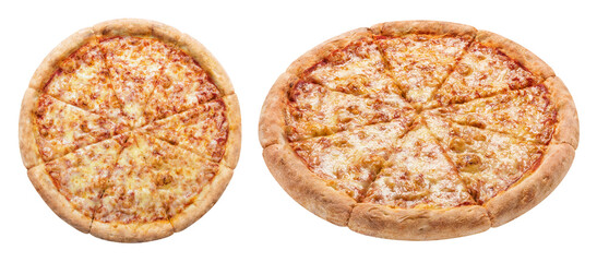 Delicious pizza Margherita (mozzarella and tomato sauce), cut out