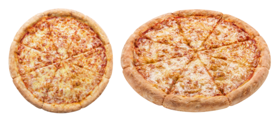 Delicious pizza Margherita (mozzarella and tomato sauce), cut out