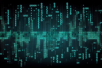 Binary computer matrix code data stream background showing a coding transmission over the global internet network for cloud storage encryption, Generative AI stock illustration image