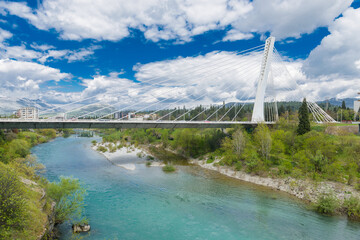 Millenium bridge over Moraca river view, Podgorica - 612776284