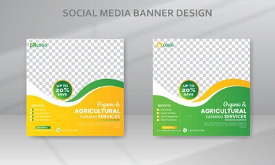 Agriculture Farming Services Social Media Post Banner Set or Agro Farm Business Flyer Design and Lawn Gardening Web Banner