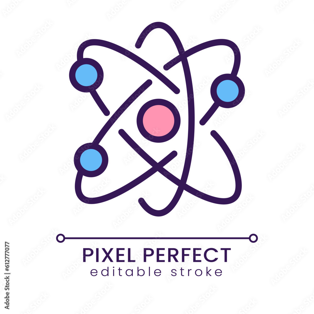 Poster atom structure pixel perfect rgb color icon. smallest particle. molecular structure. atomic organiza