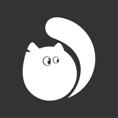 White cat on a dark background. Simple flat vector style.