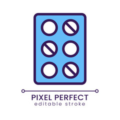 Blister package pixel perfect RGB color icon. Form of pills pack. Solid dosage. Oral medicament. Isolated vector illustration. Simple filled line drawing. Editable stroke. Poppins font used