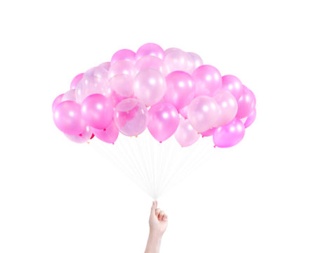 Female hand with colorful balloons PNG transparent