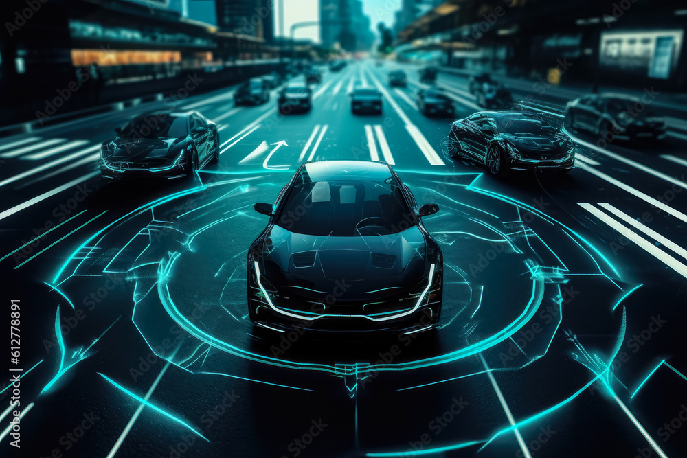 Poster modern smart car technology intelligent system using heads up display (hud) autonomous self driving 
