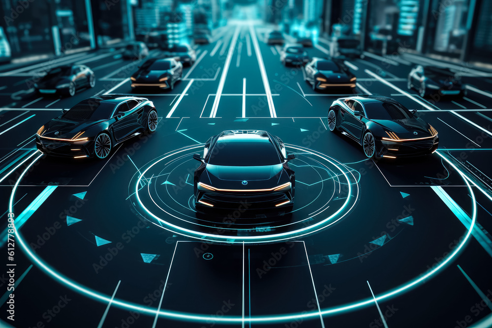 Poster modern smart car technology intelligent system using heads up display (hud) autonomous self driving 