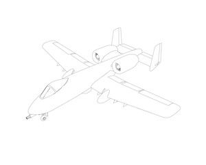 Fototapeta na wymiar Outline Combat aircraft in isolate on a white background. Modern combat aircraft. Stylized image of a fighter jet on a white background. Vector image for prints, poster and illustrations..