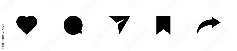 Poster like comment share save icon set. vector illustration. social media symbol collection. vector 10 eps