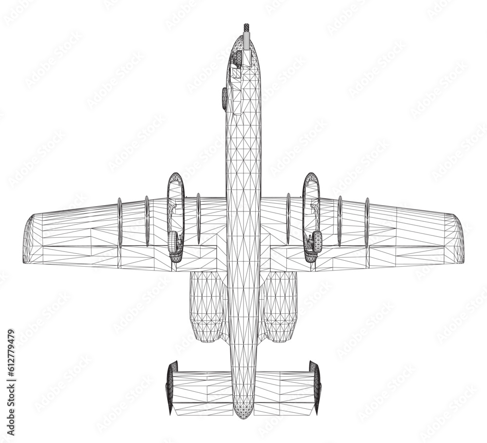 Poster wireframe combat aircraft in isolate on a white background. modern combat aircraft. stylized image o